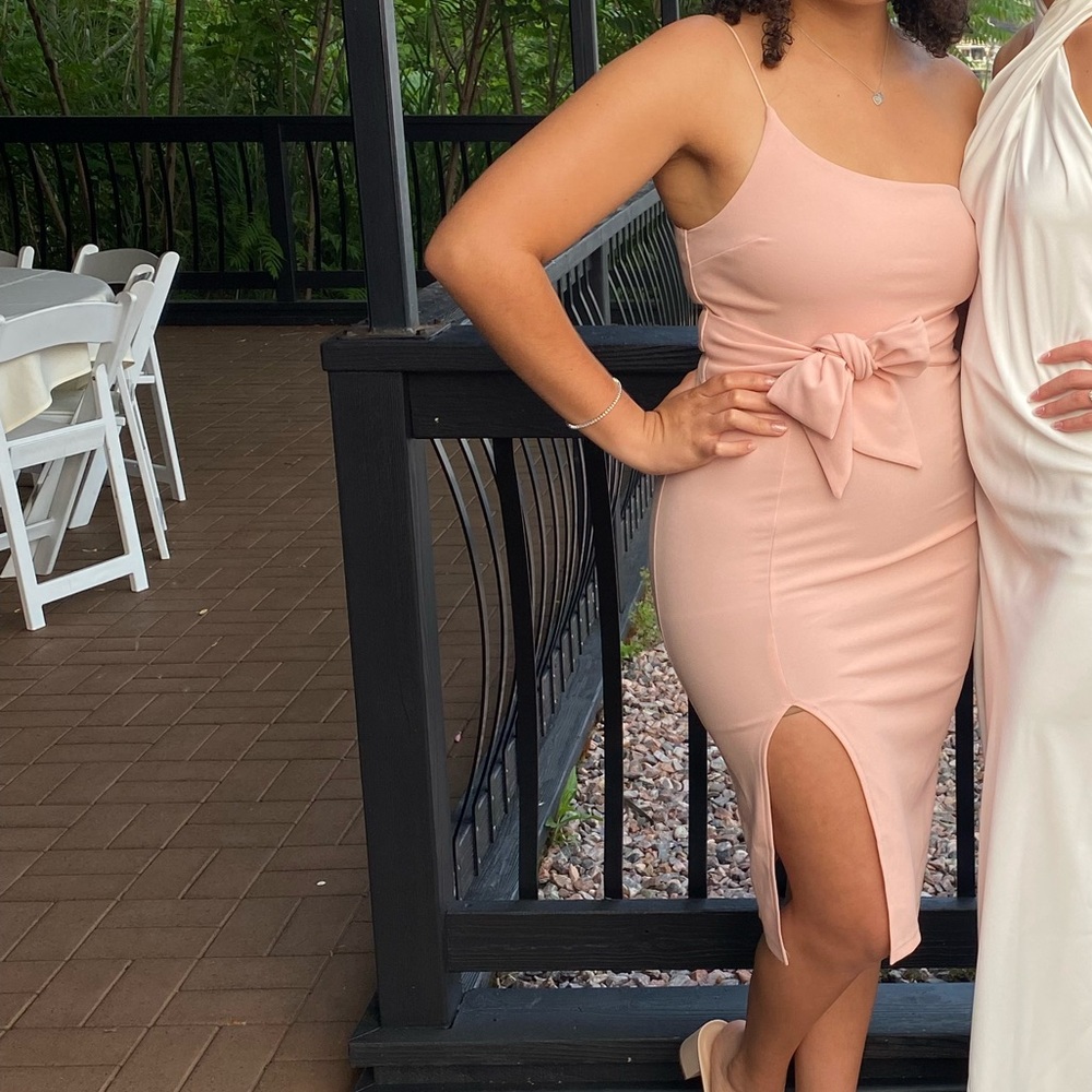 LuLu’s Blush Pink One-Shoulder Bodycon Mini Dress